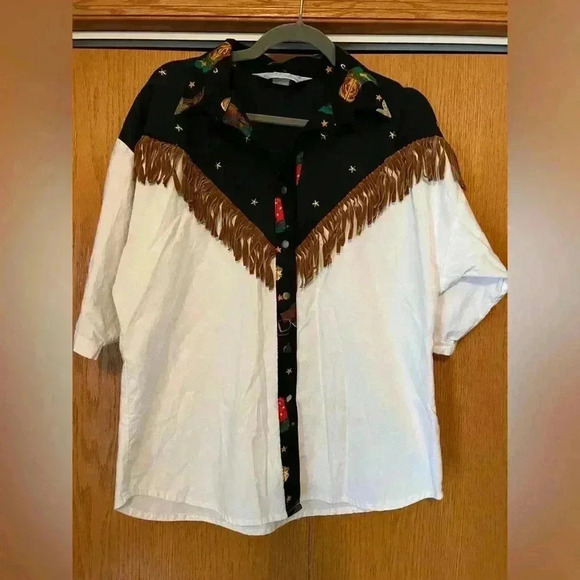 lilia smitty Tops - Vintage Lilia Smitty Fringe western gold detail shirt M